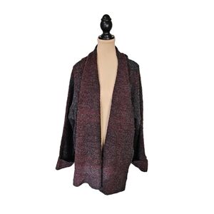 Free People Dark Grey Red Oversized Distressed Cardigan W/ Drop Shoulder Sz XS